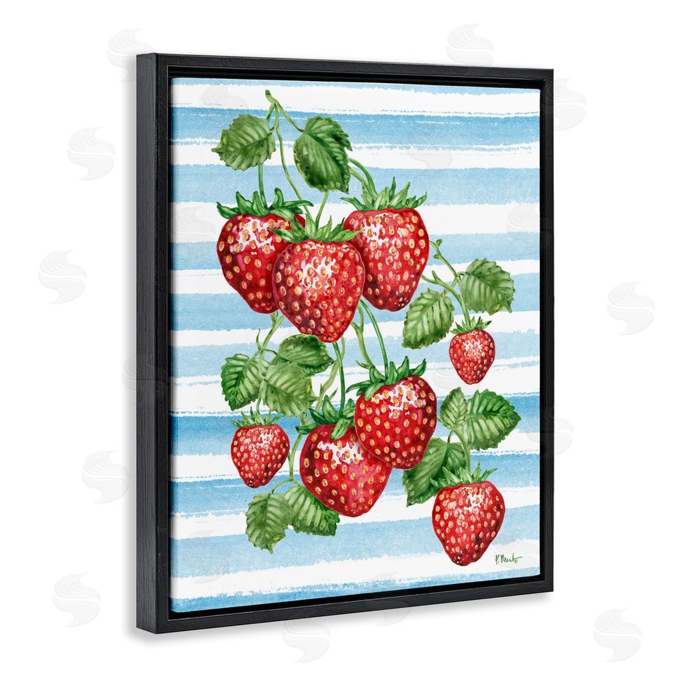 Paul Brent Juicy Strawberry Vine on Stripes Black Floating Framed Canvas Wall Art