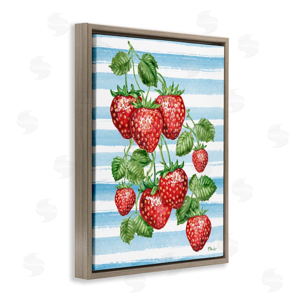 Paul Brent Juicy Strawberry Vine on Stripes Brown Floating Framed Canvas Wall Art