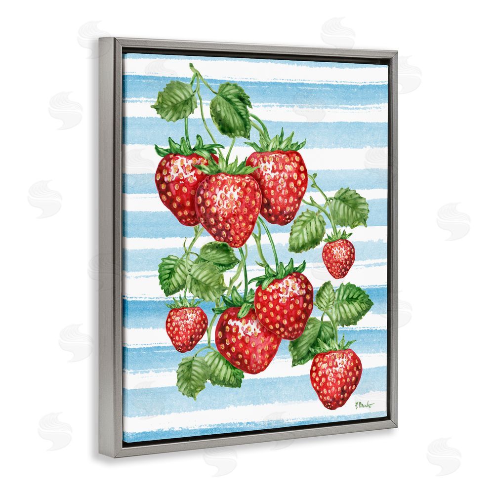 Paul Brent Juicy Strawberry Vine on Stripes Gray Floating Framed Canvas Wall Art