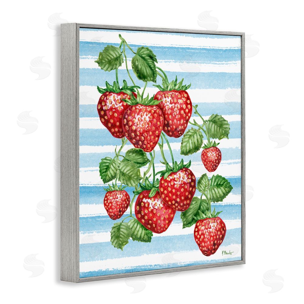 Paul Brent Juicy Strawberry Vine on Stripes Gray Framed Giclee Wall Art