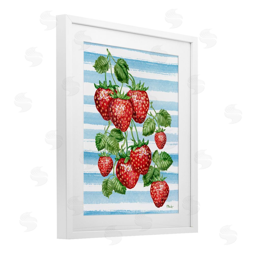 Paul Brent Juicy Strawberry Vine on Stripes White Framed Print Under Glass Wall Art