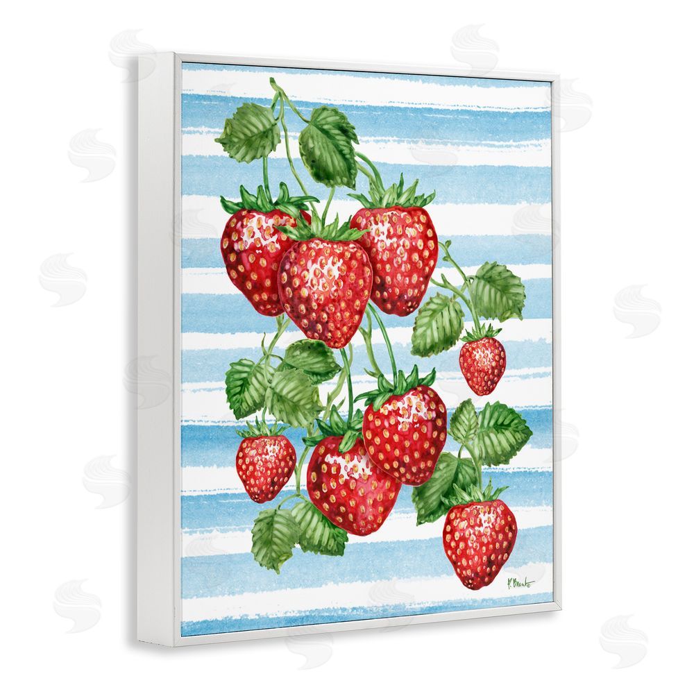 Paul Brent Juicy Strawberry Vine on Stripes White Framed Giclee Wall Art