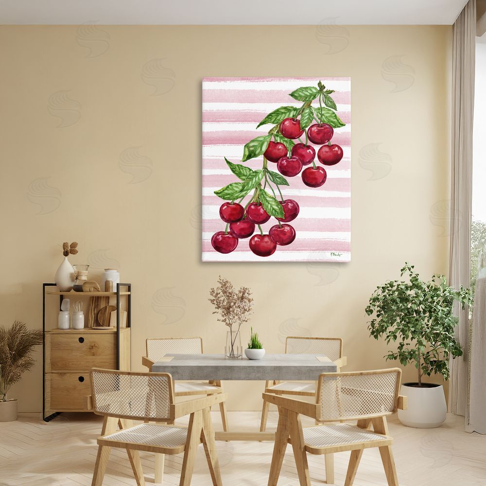 Paul Brent Juicy Cherry Vine on Stripes Stretched Canvas Wall Art in Room