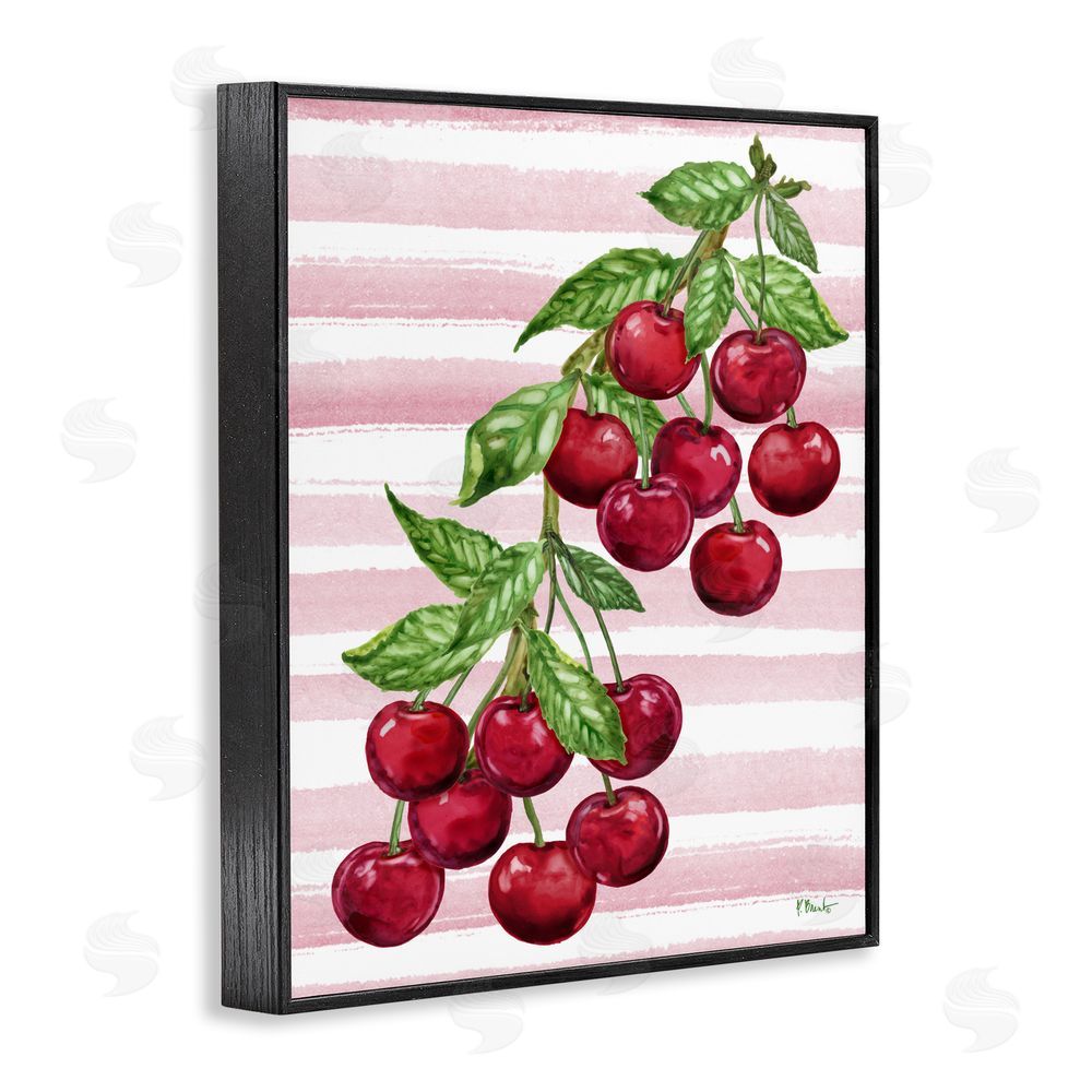Paul Brent Juicy Cherry Vine on Stripes Black Framed Giclee Wall Art