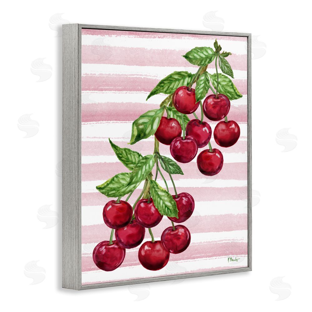 Paul Brent Juicy Cherry Vine on Stripes Gray Framed Giclee Wall Art