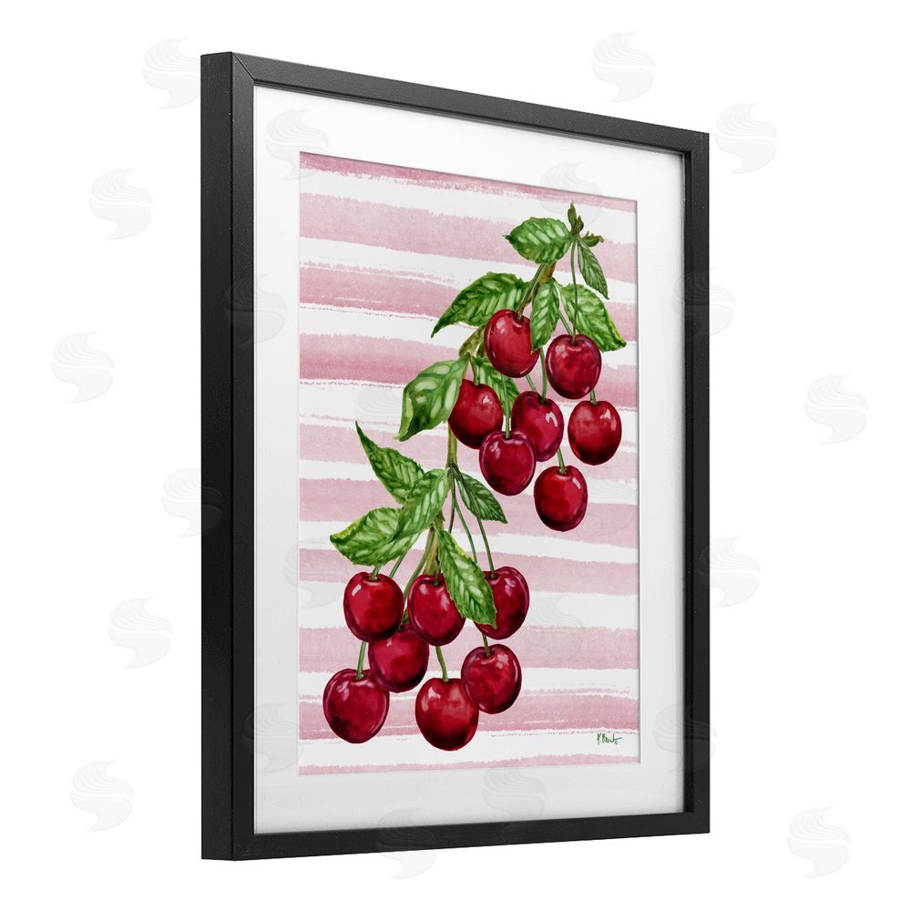 Paul Brent Juicy Cherry Vine on Stripes Black Framed Print Under Glass Wall Art