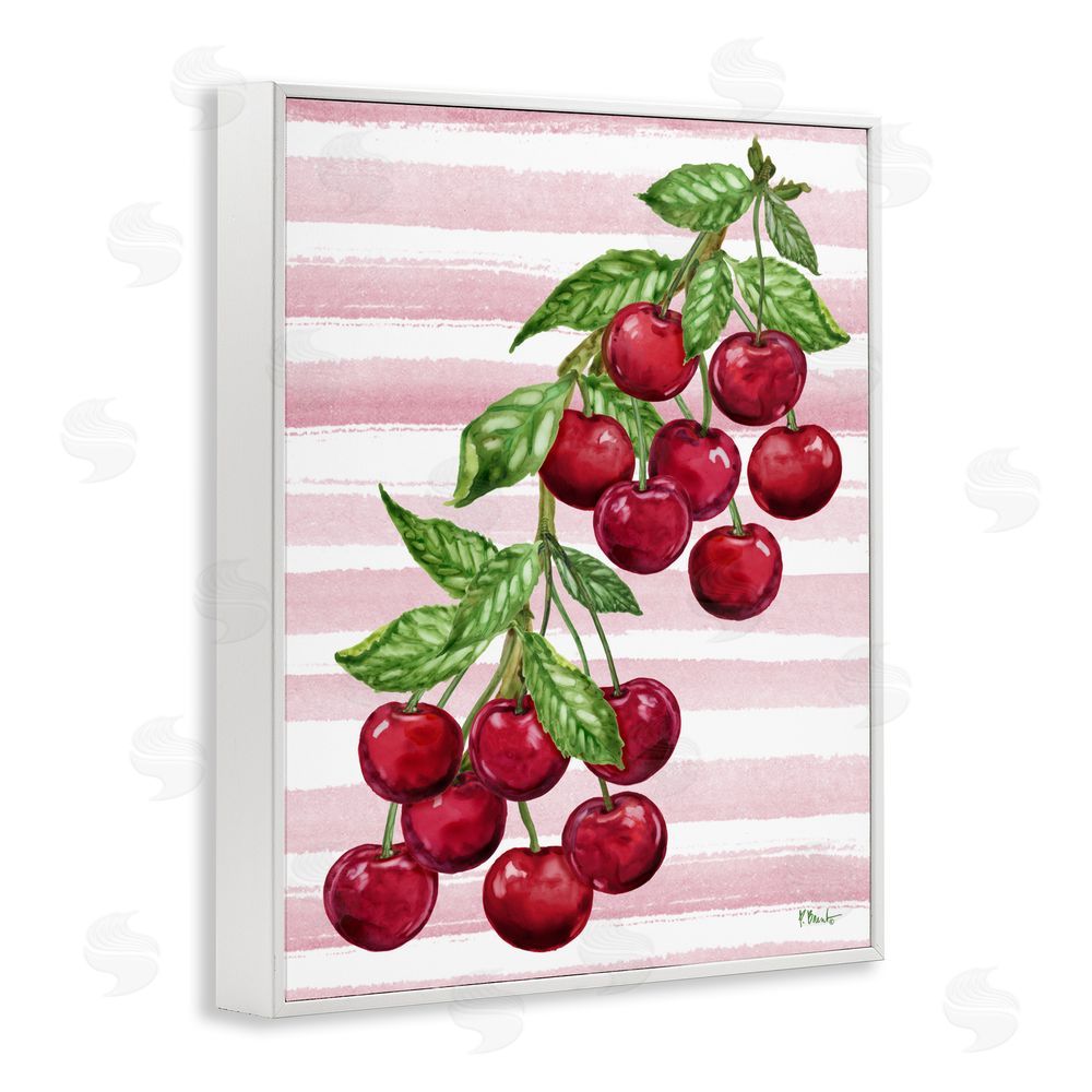 Paul Brent Juicy Cherry Vine on Stripes White Framed Giclee Wall Art
