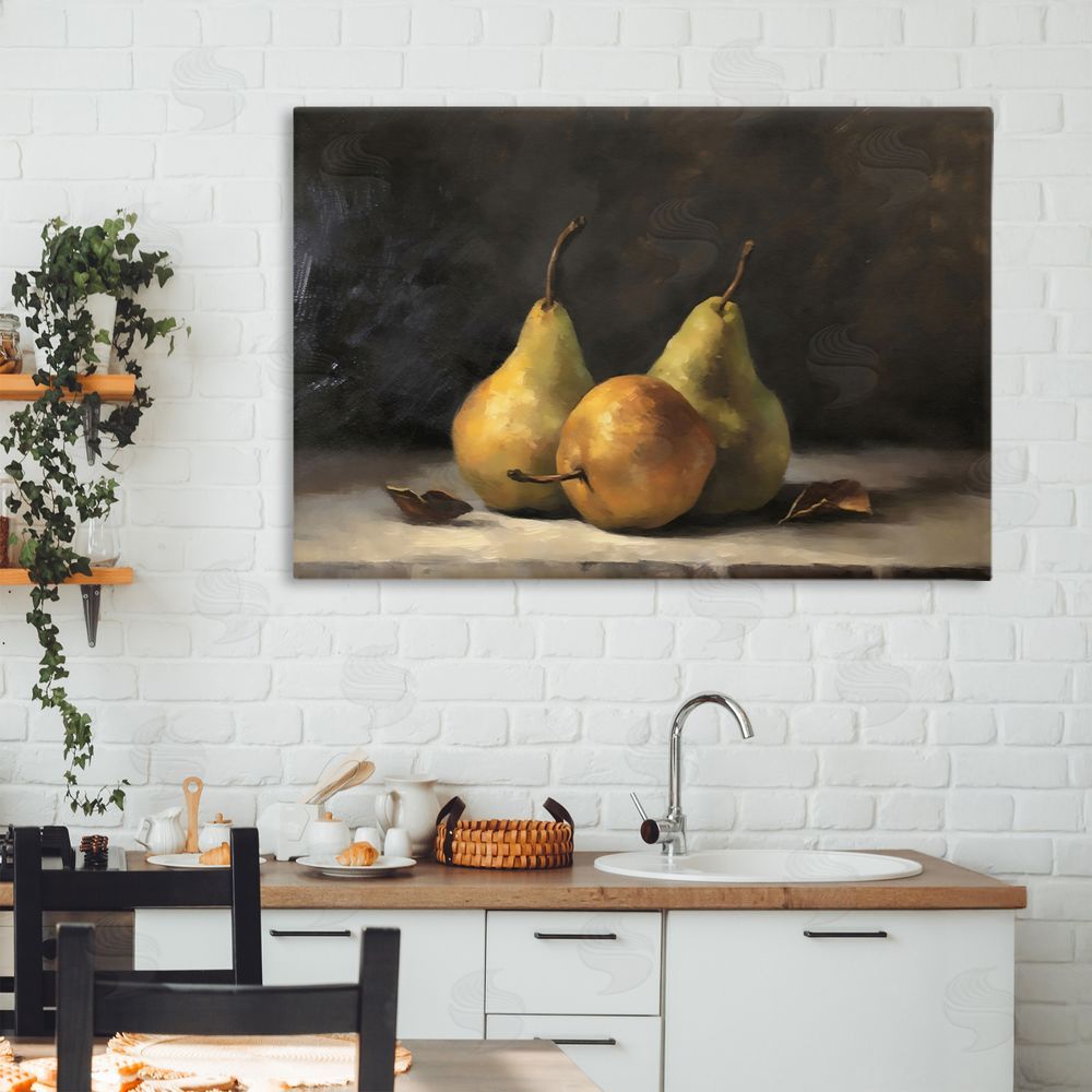 Creative Studio Three Pears on Marble Stretched Canvas on Wall