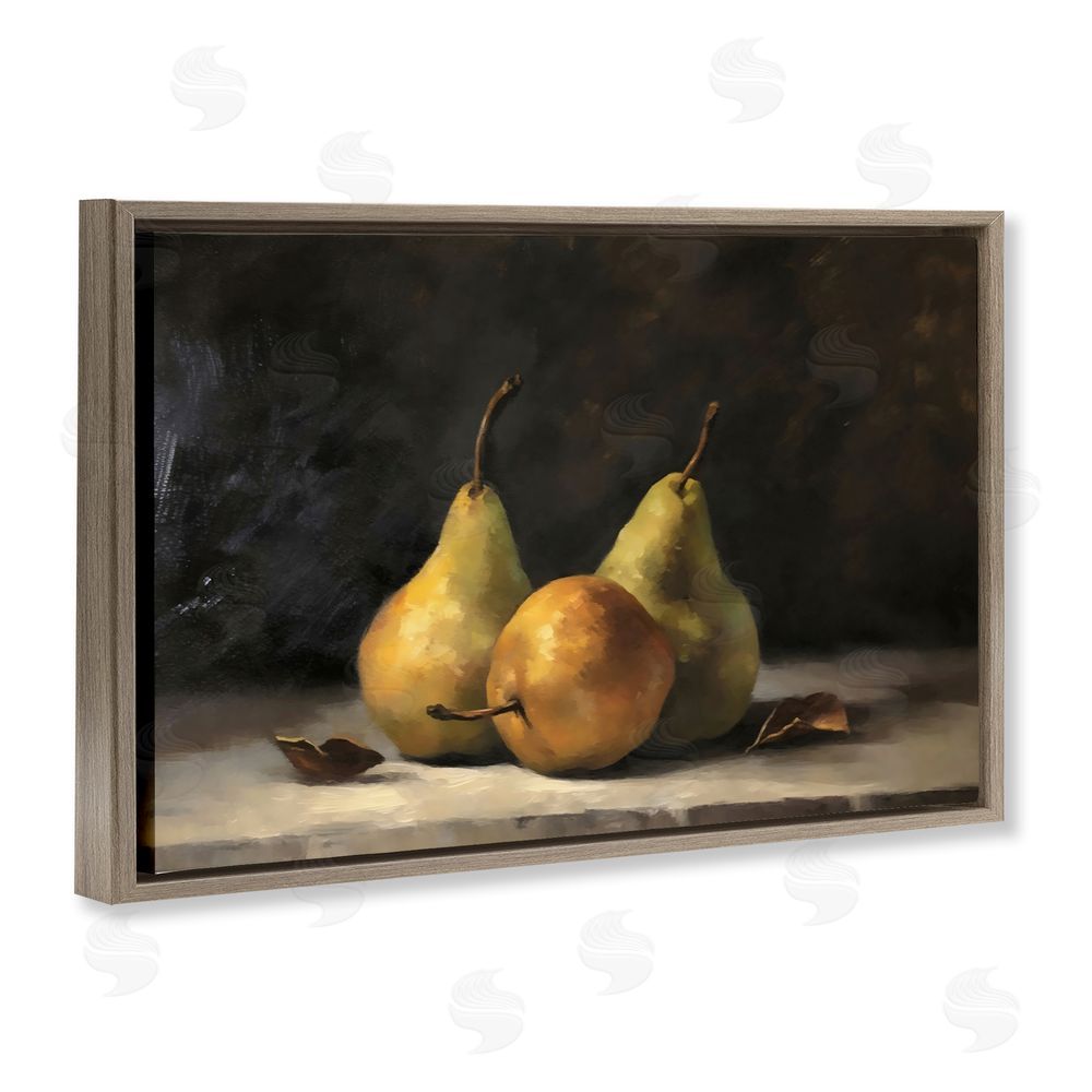 Creative Studio Three Pears on Marble Brown Floating Framed Canvas Wall Art Print