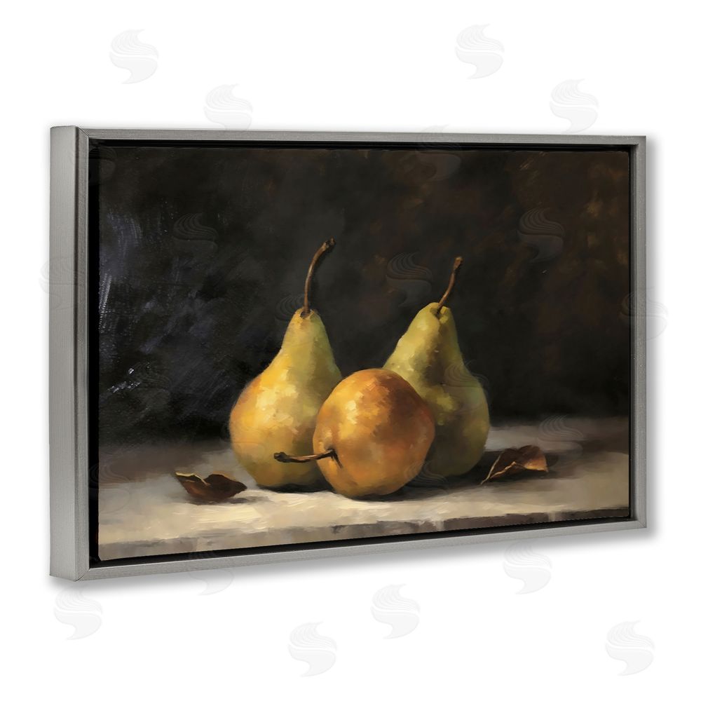 Creative Studio Three Pears on Marble Gray Floating Framed Canvas Wall Art Print