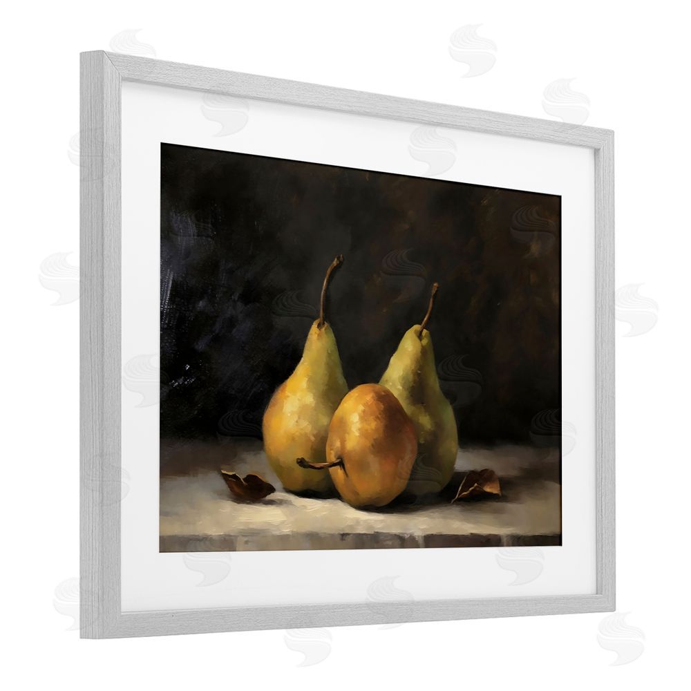 Creative Studio Three Pears on Marble Gray Framed Print Under Glass with White Mat Wall Art