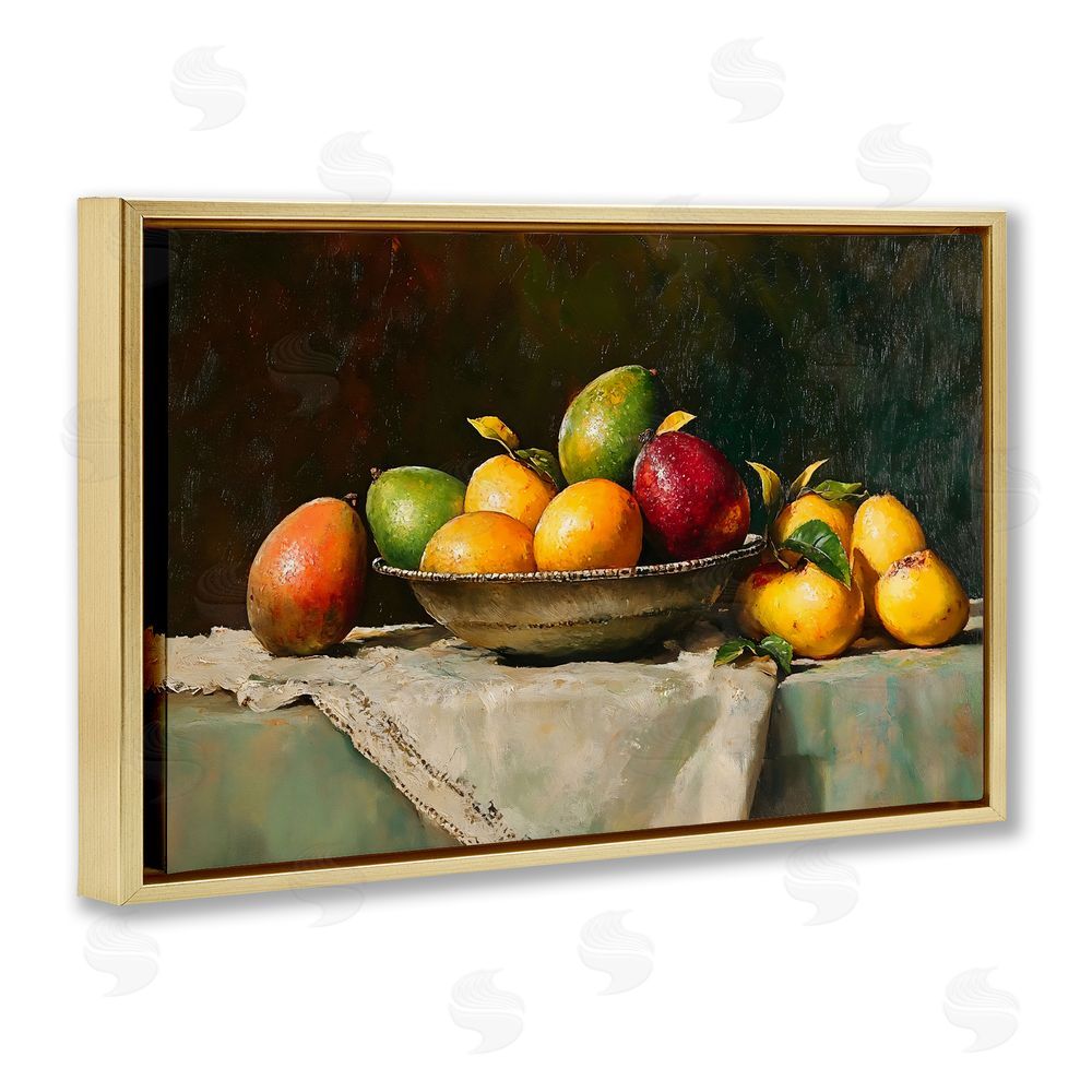 Creative Studio Fancy Table Fruit Arrangement Gold Floating Framed Canvas Wall Art