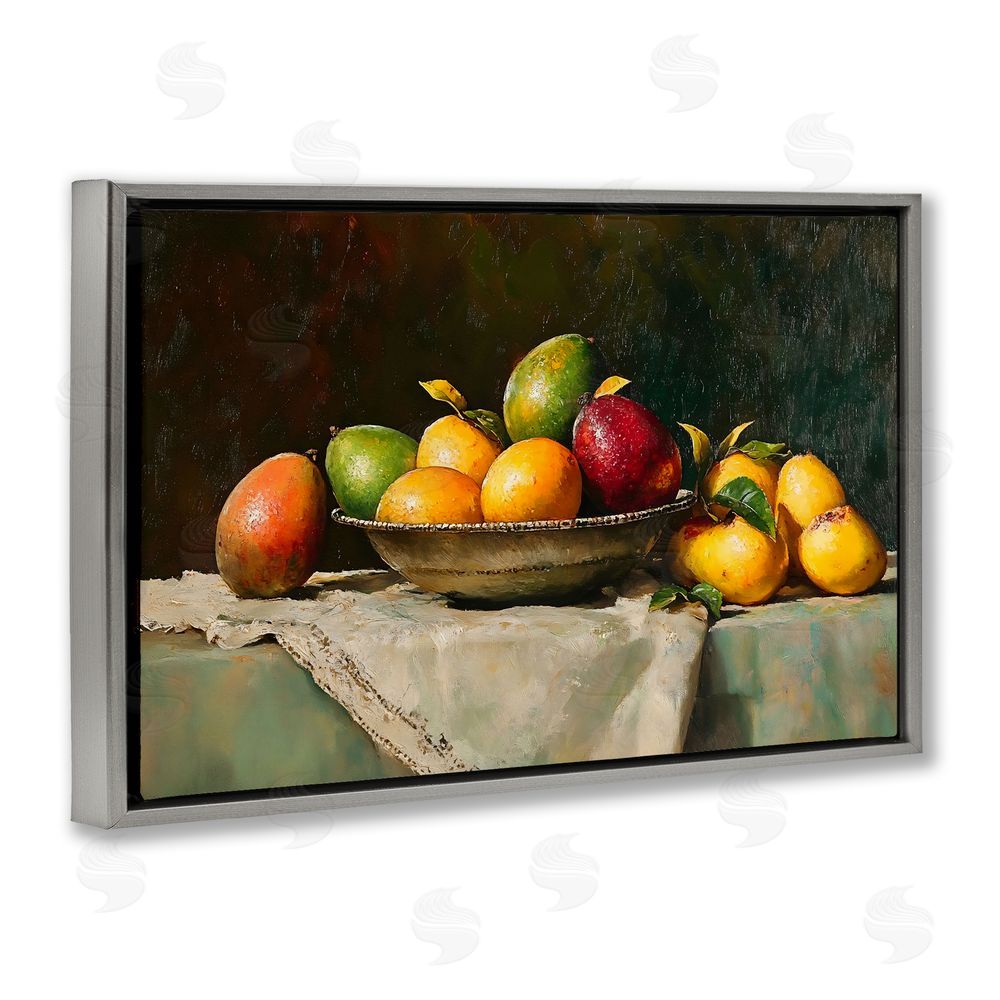 Creative Studio Fancy Table Fruit Arrangement Gray Floating Framed Canvas Wall Art