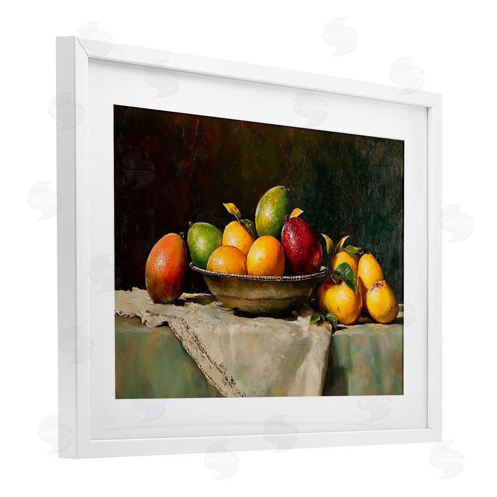 Creative Studio Fancy Table Fruit Arrangement White Framed Print Under Glass Wall Art