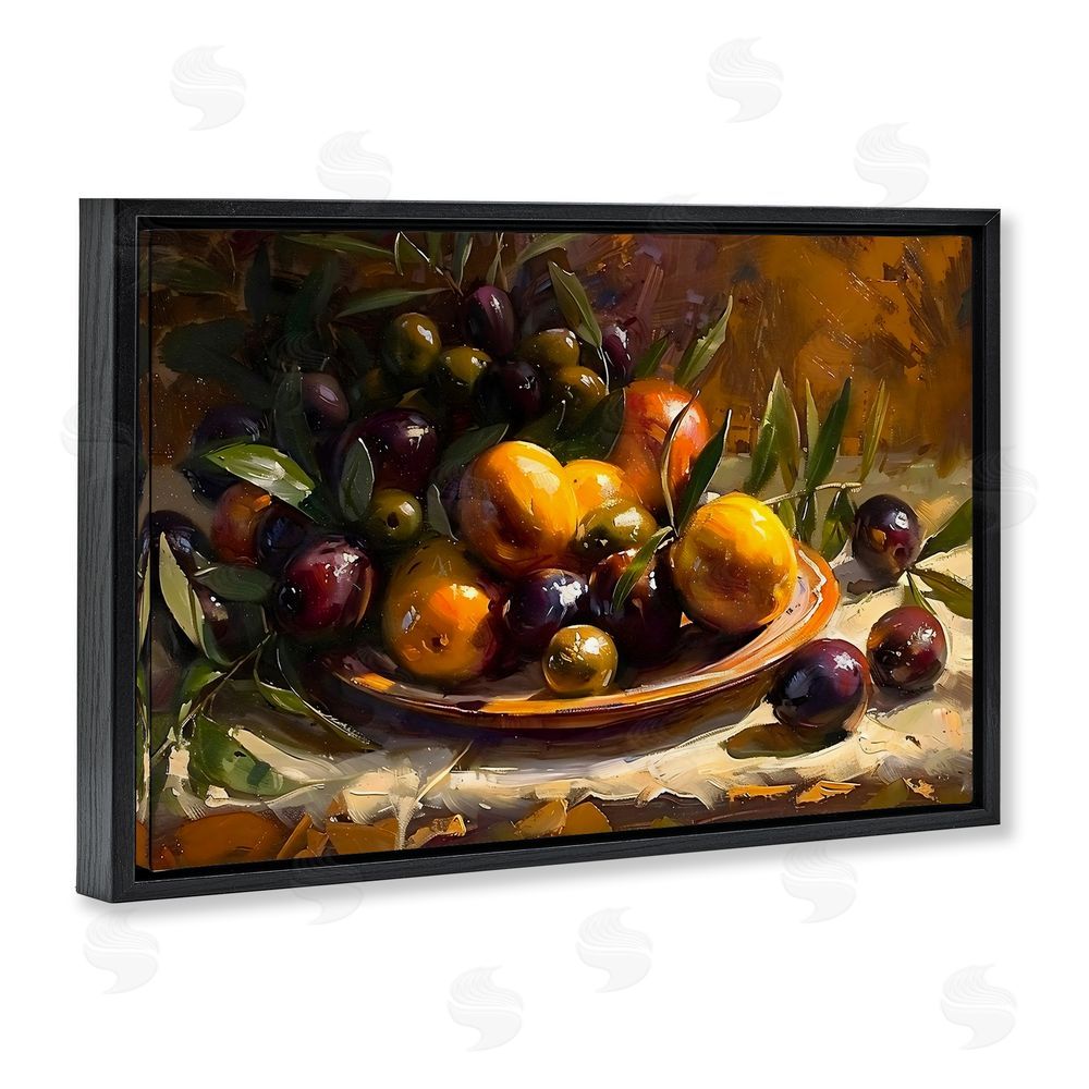 Creative Studio Array of Olives & Citrus Black Floating Frame Stretched Canvas Wall Art Print