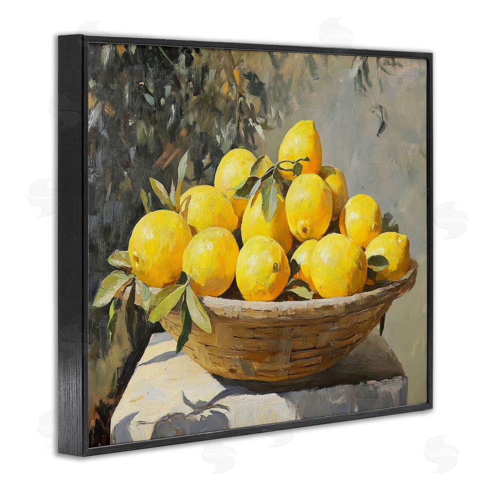 Creative Studio Basket of Lemons in Sunlight Black Framed Giclee Wall Art Print