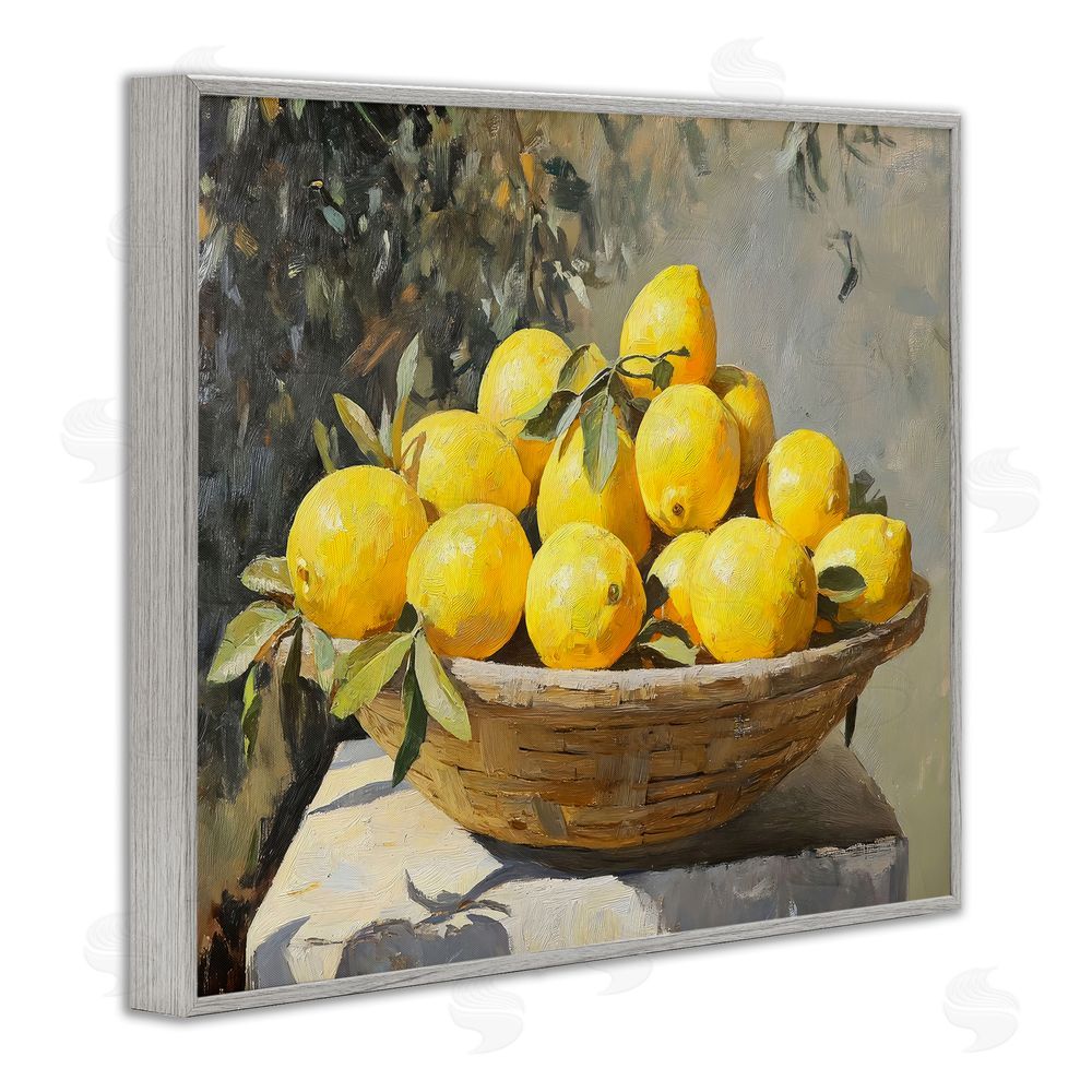 Creative Studio Basket of Lemons in Sunlight Gray Framed Giclee Wall Art Print