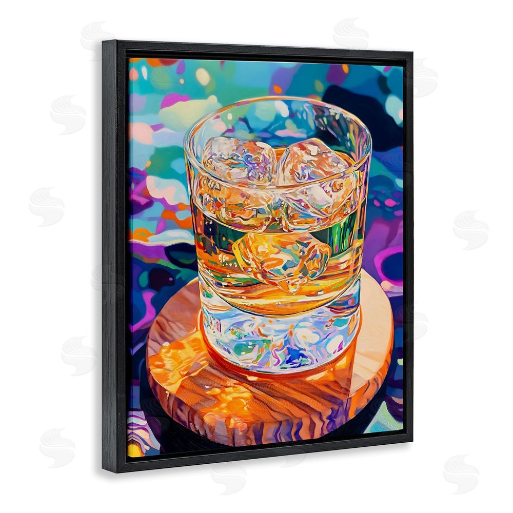 Creative Studio Ice Cold Glass Reflections Black Floating Framed Canvas Wall Art