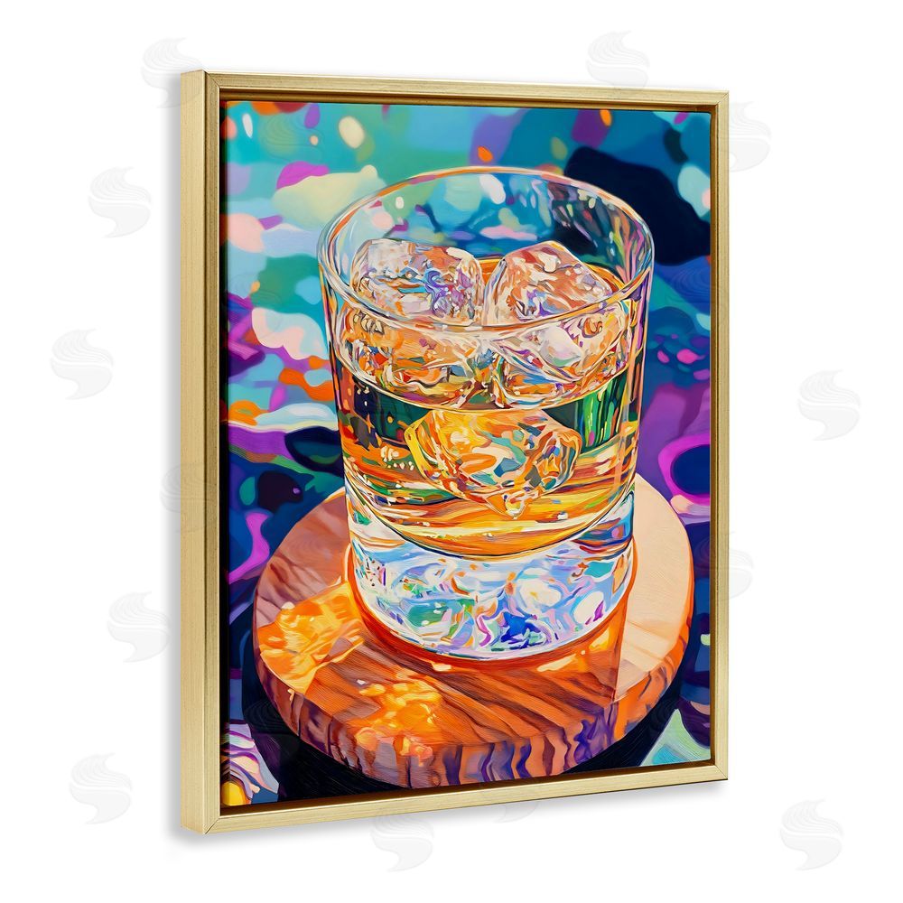 Creative Studio Ice Cold Glass Reflections Gold Floating Framed Canvas Wall Art