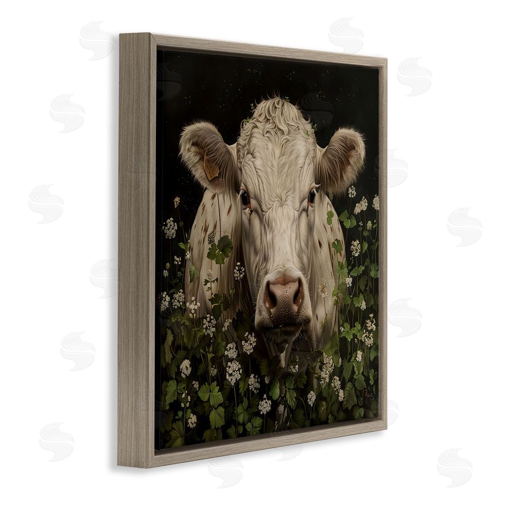 Creative Studio Cow in the Green Meadow Brown Floating Frame Canvas Wall Art Print