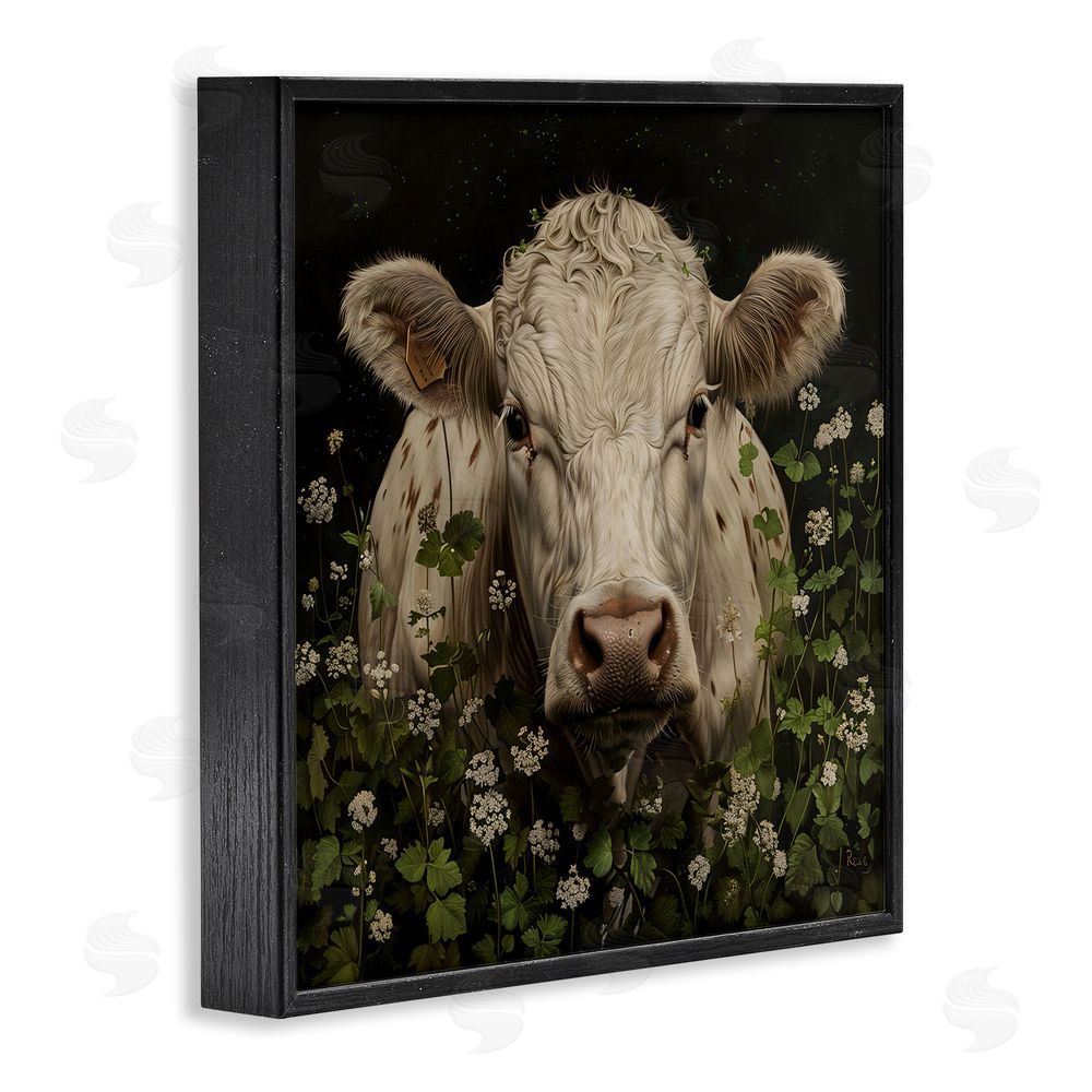 Creative Studio Cow in the Green Meadow Black Framed Giclee Wall Art Print