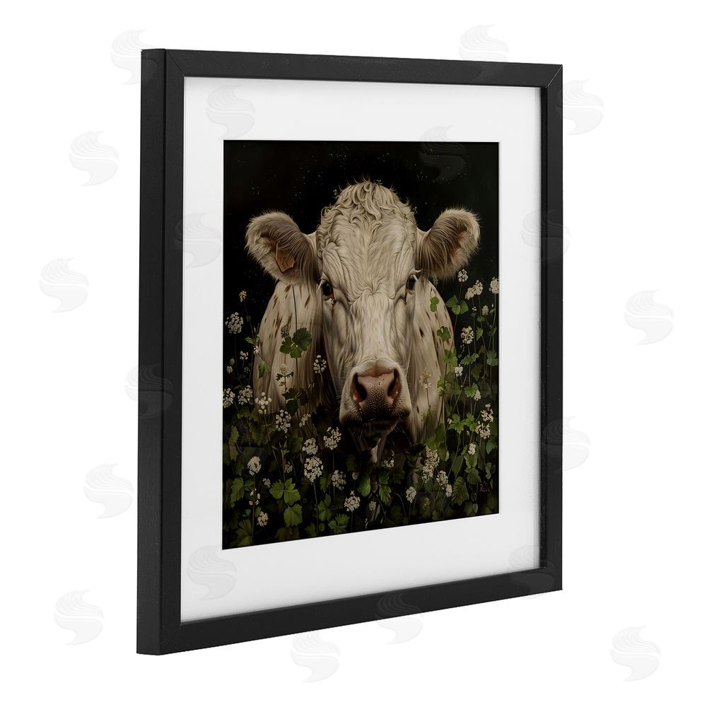 Creative Studio Cow in the Green Meadow Black Framed Print Under Glass Wall Art