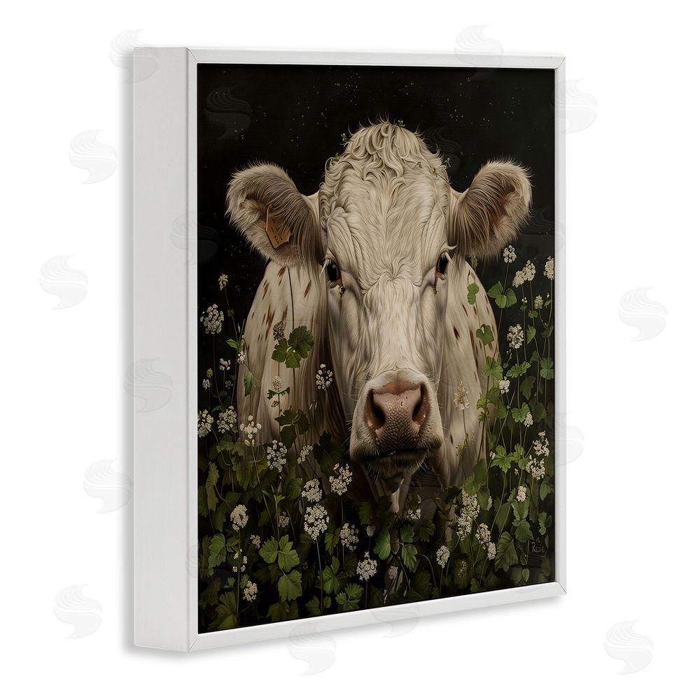 Creative Studio Cow in the Green Meadow White Framed Giclee Wall Art Print
