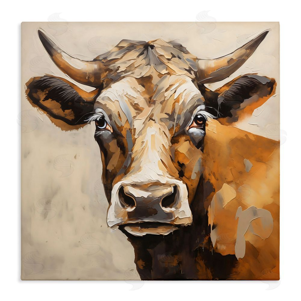 Creative Studio Beautiful Brown Bovine Stretched Canvas Wall Art Print