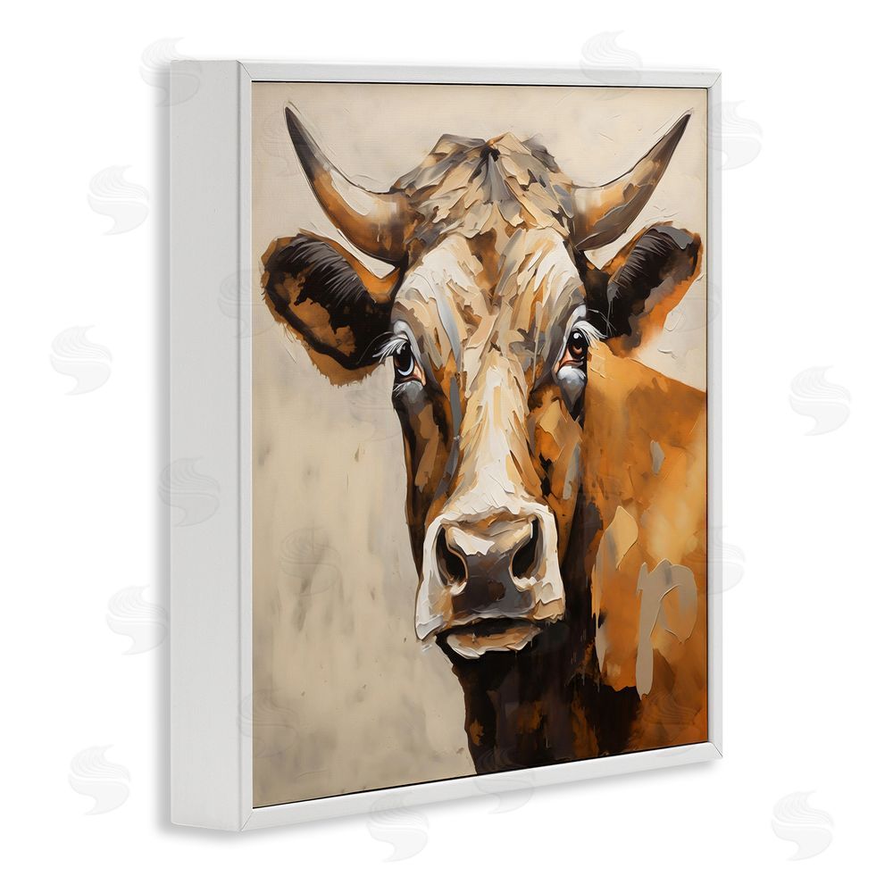 Creative Studio Beautiful Brown Bovine White Framed Giclee Wall Art Print