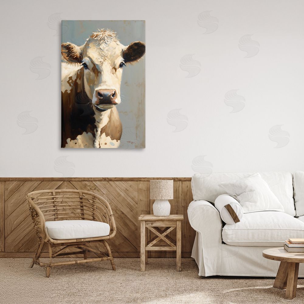 Creative Studio Farmhouse Cow with Gentle Gaze Stretched Canvas Wall Art in Room
