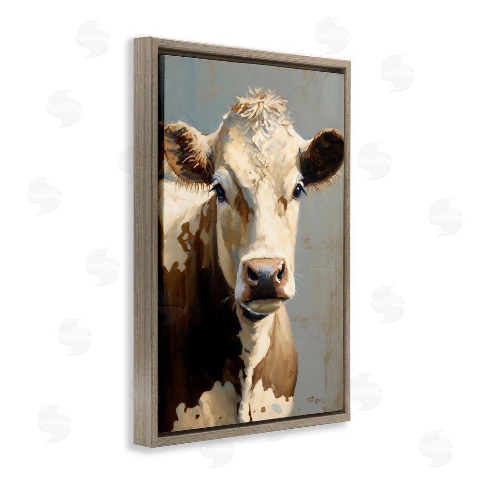 Creative Studio Farmhouse Cow with Gentle Gaze Brown Floating Framed Canvas Wall Art