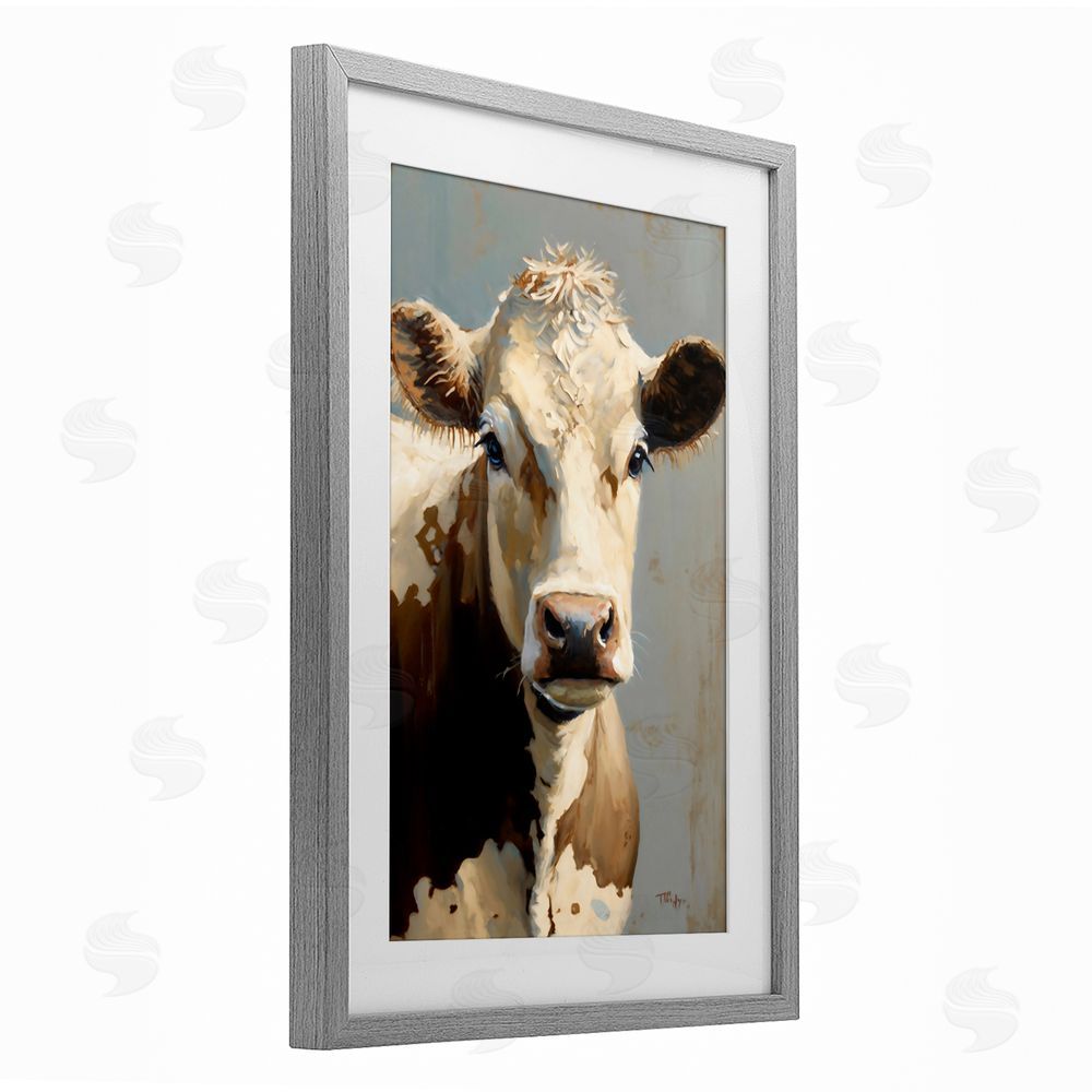 Creative Studio Farmhouse Cow with Gentle Gaze Gray Framed Print Under Glass Wall Art