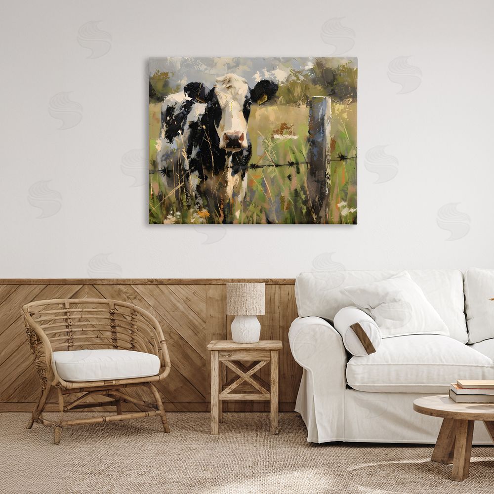 Creative Studio Cow in Summer Pasture Stretched Canvas Wall Art in Room