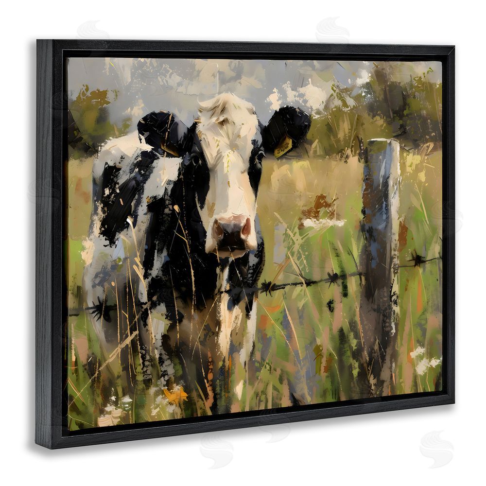 Creative Studio Cow in Summer Pasture Black Floating Frame Canvas Wall Art Print