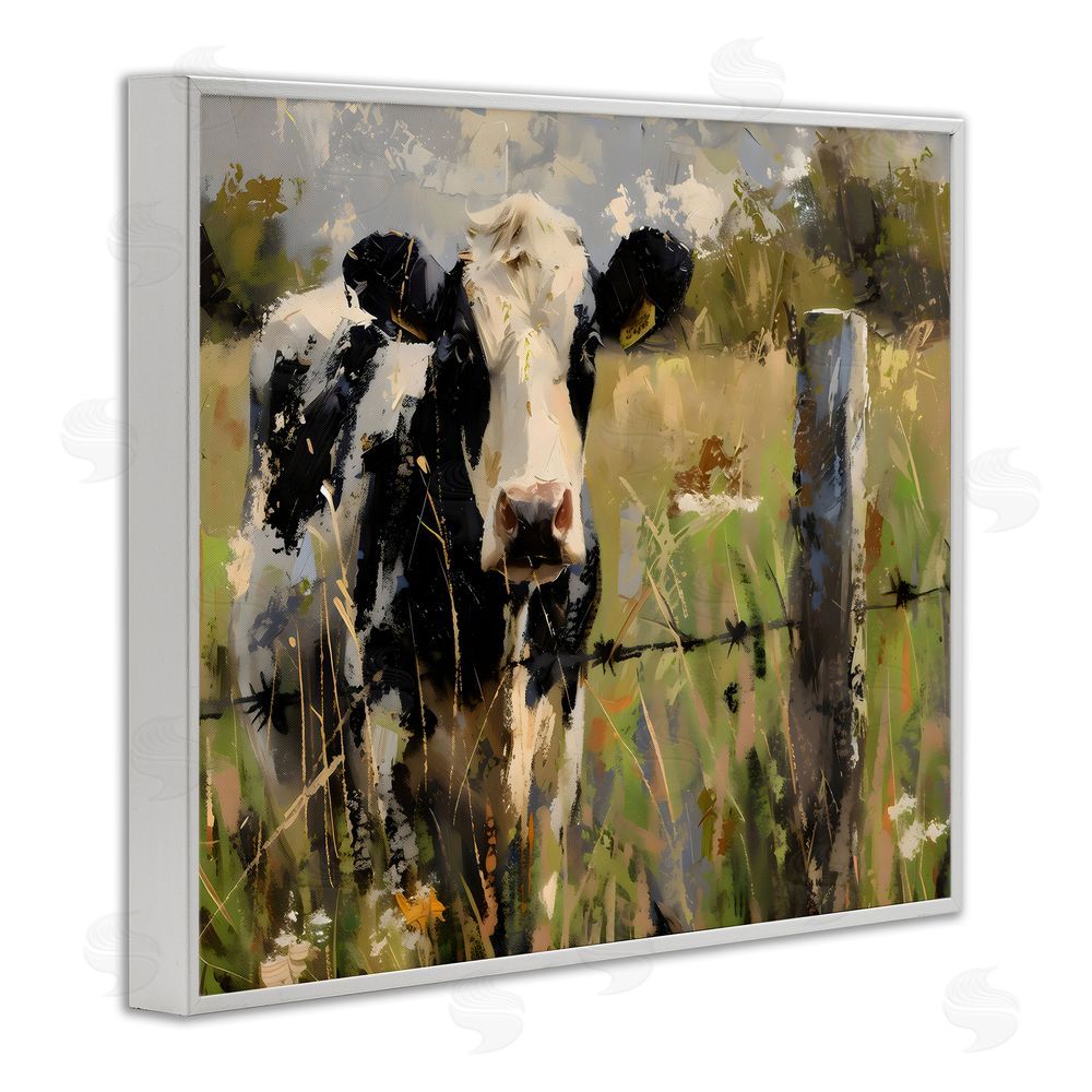 Creative Studio Cow in Summer Pasture White Framed Giclee Wall Art Print