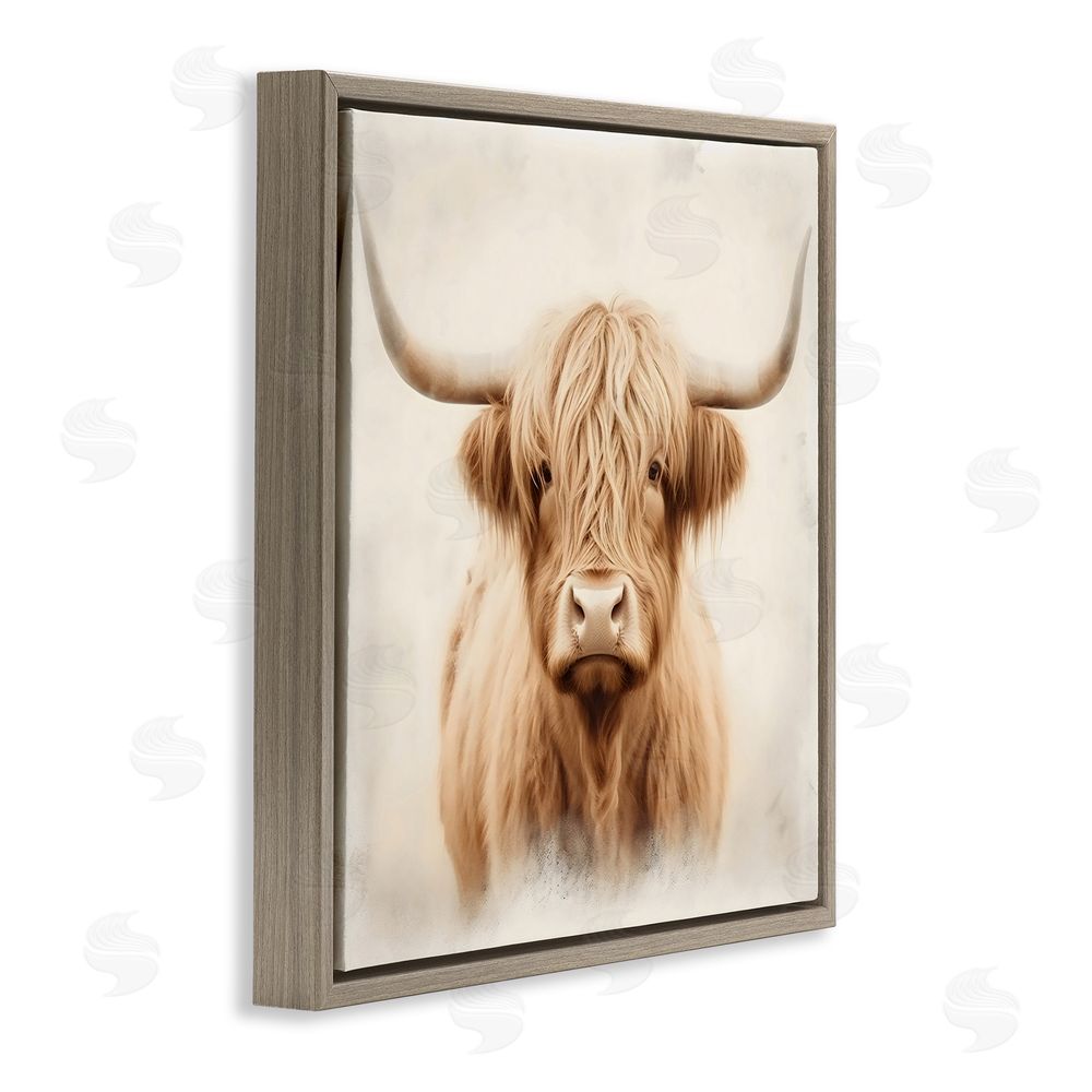 Creative Studio Dreamy Fluffy Highland Portrait Brown Floating Frame Canvas Wall Art Print