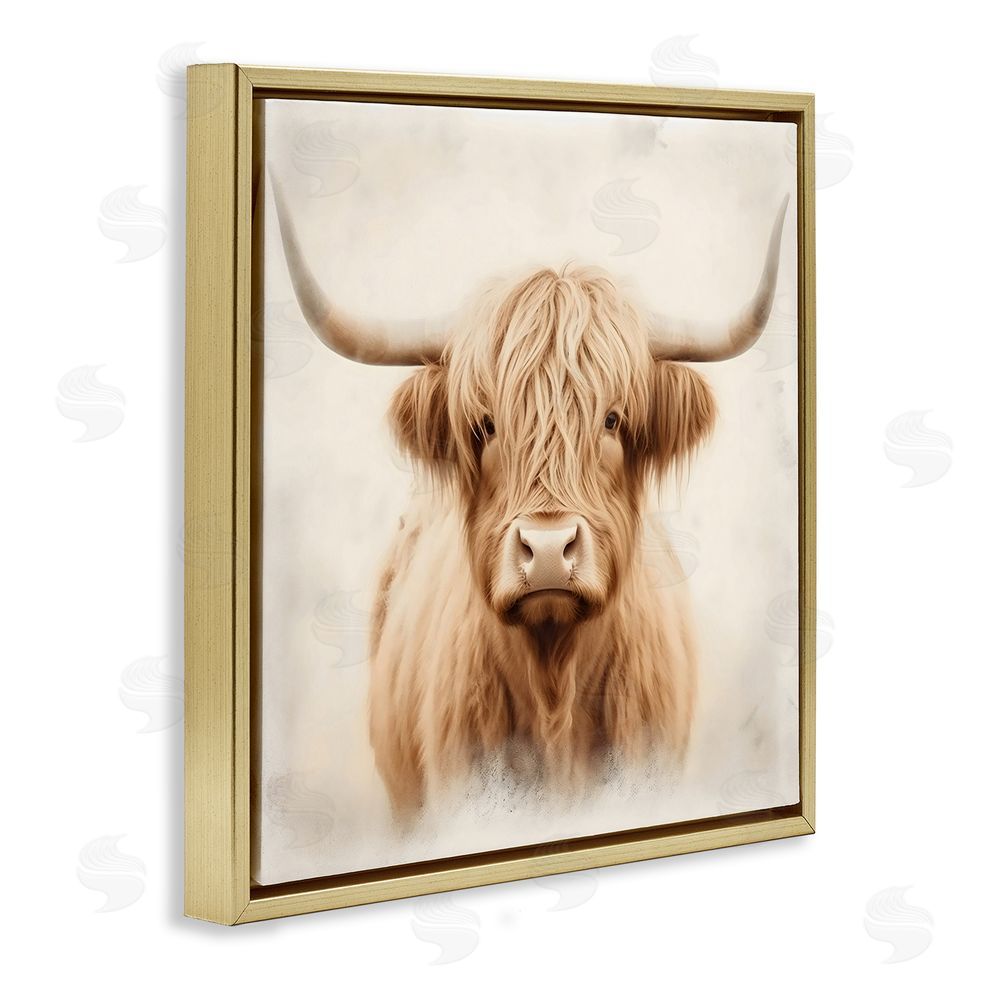 Creative Studio Dreamy Fluffy Highland Portrait Gold Floating Frame Canvas Wall Art Print