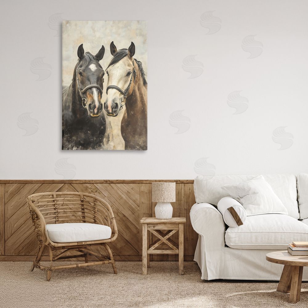 Creative Studio Pair of Horses in Harmony Stretched Canvas Wall Art in Room