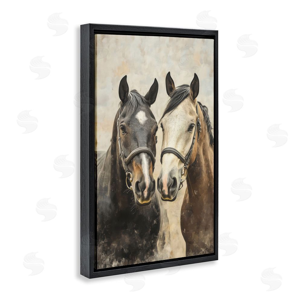 Creative Studio Pair of Horses in Harmony Black Floating Framed Canvas Wall Art