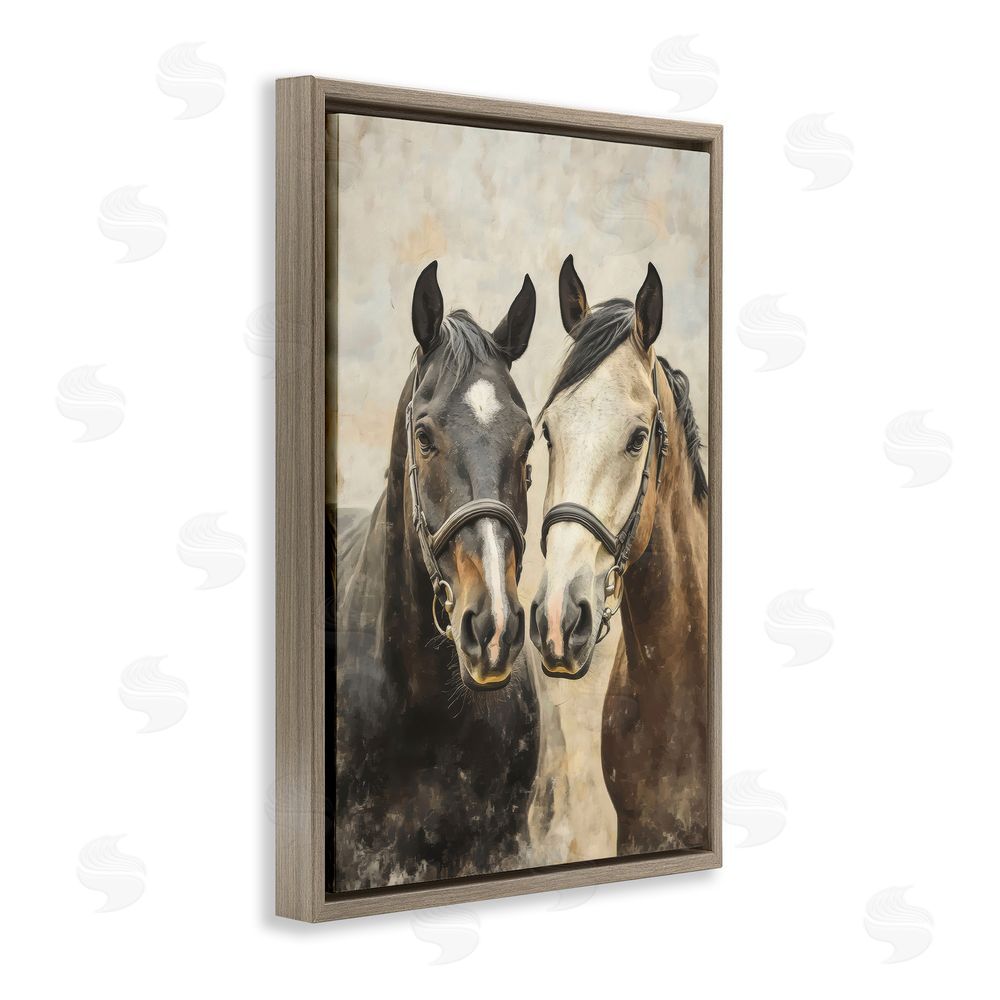 Creative Studio Pair of Horses in Harmony Brown Floating Framed Canvas Wall Art