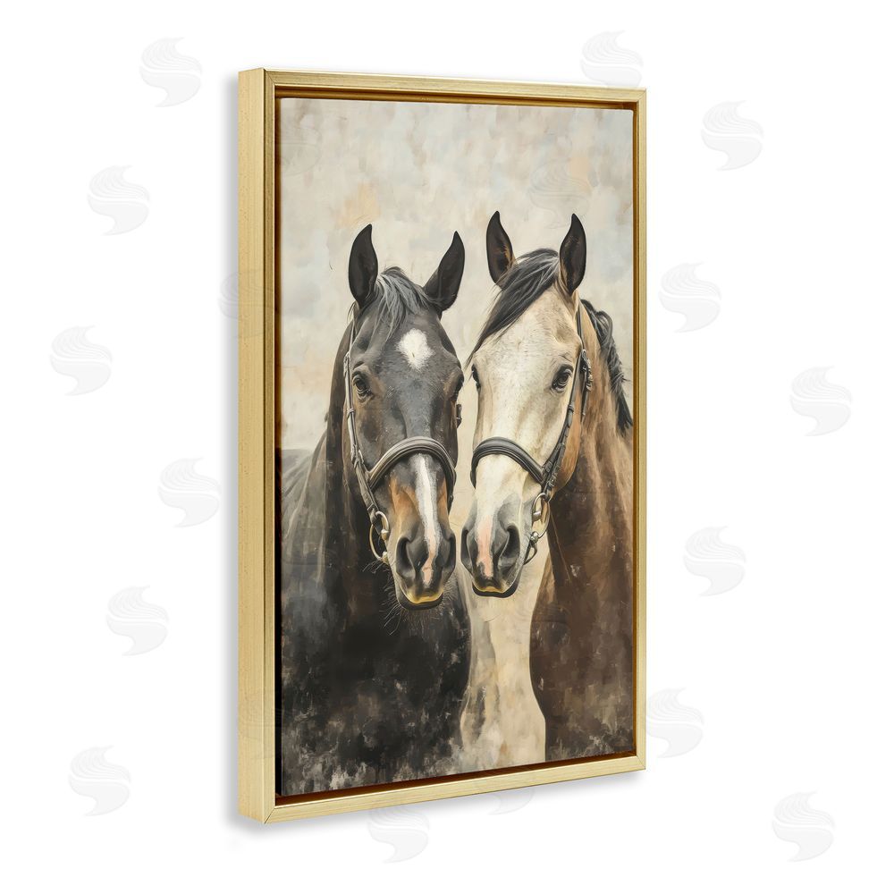 Creative Studio Pair of Horses in Harmony Gold Floating Framed Canvas Wall Art