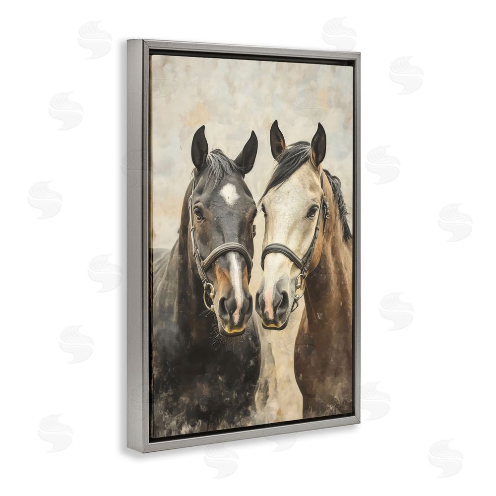 Creative Studio Pair of Horses in Harmony Gray Floating Framed Canvas Wall Art