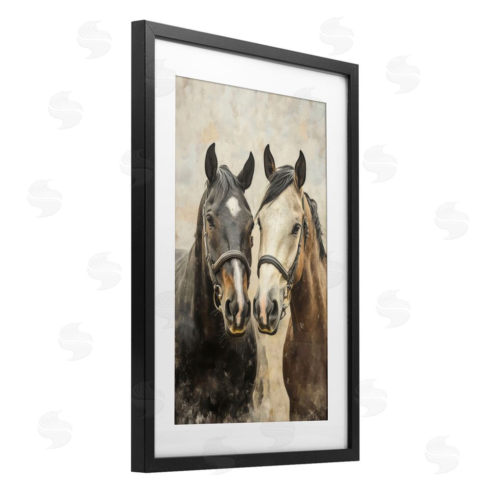 Creative Studio Pair of Horses in Harmony Black Framed Print Under Glass Wall Art