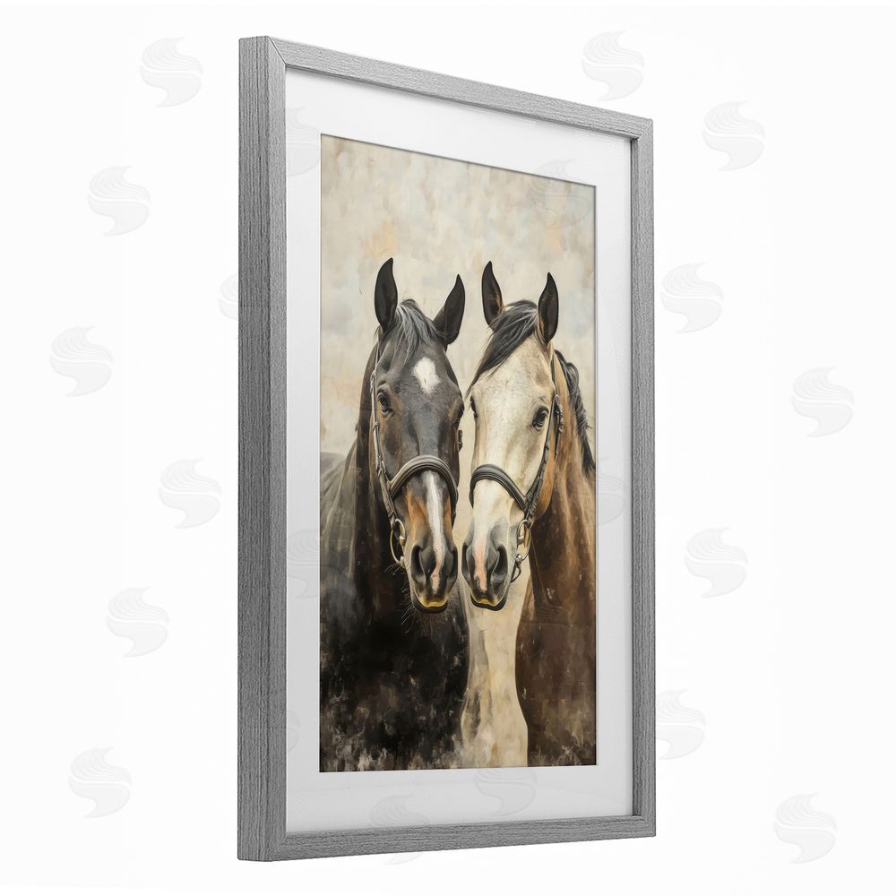 Creative Studio Pair of Horses in Harmony Gray Framed Print Under Glass Wall Art