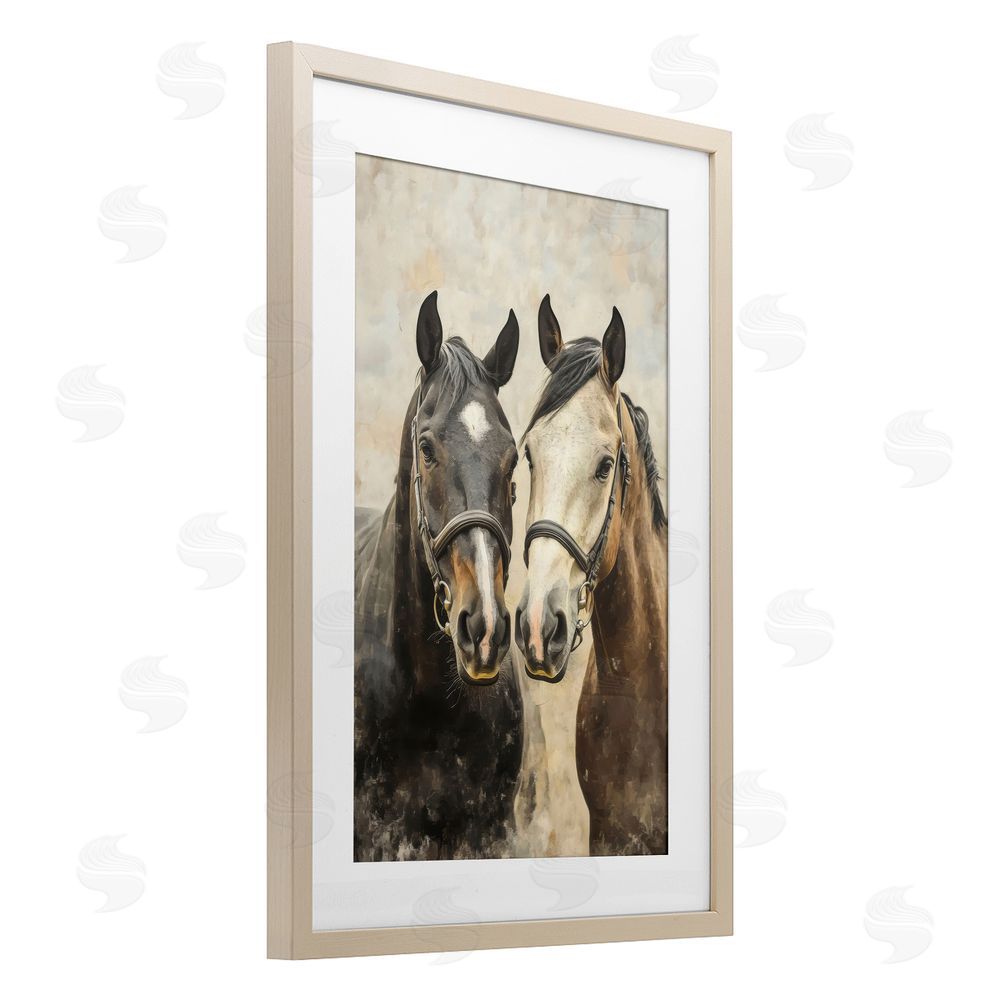 Creative Studio Pair of Horses in Harmony Brown Framed Print Under Glass Wall Art