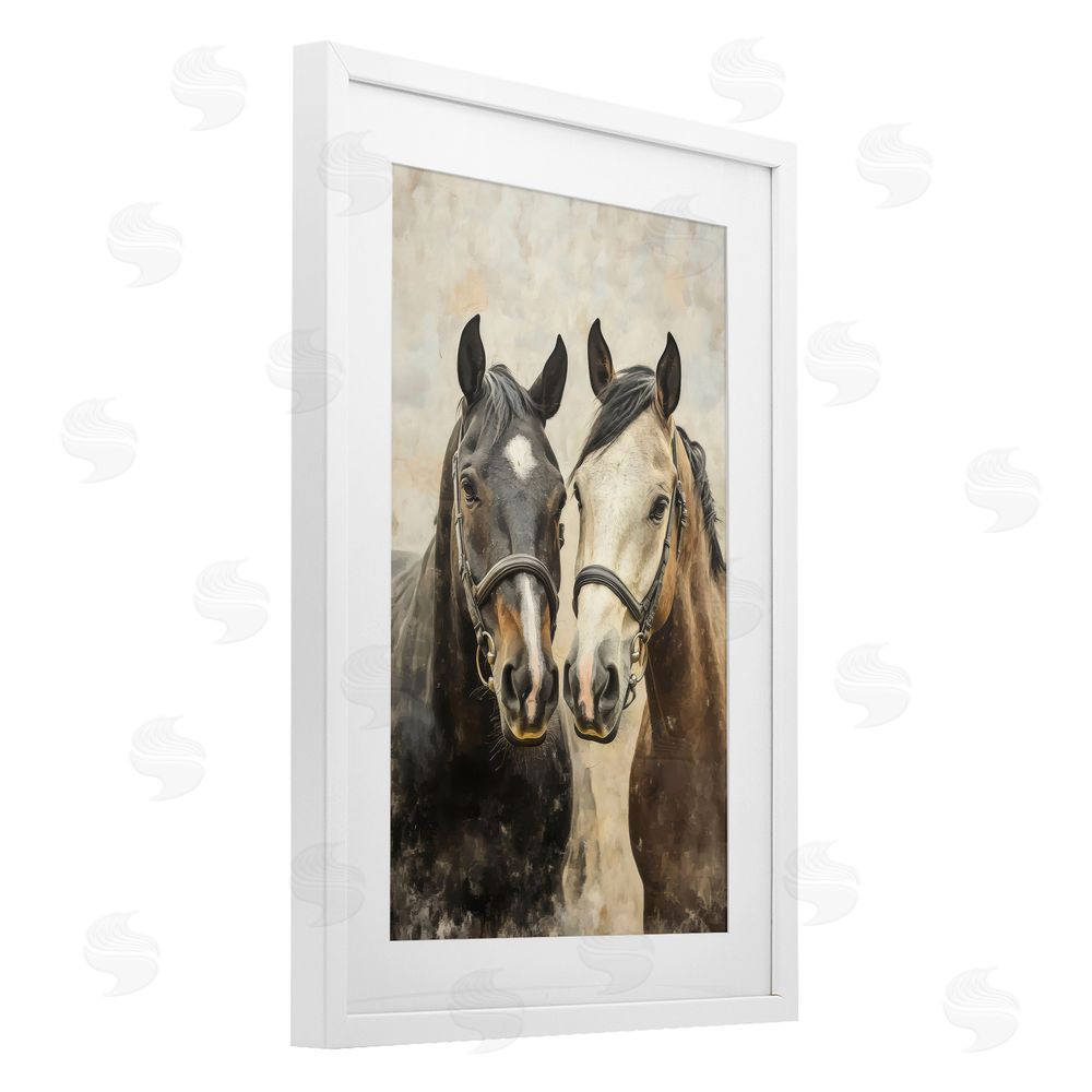 Creative Studio Pair of Horses in Harmony White Framed Print Under Glass Wall Art