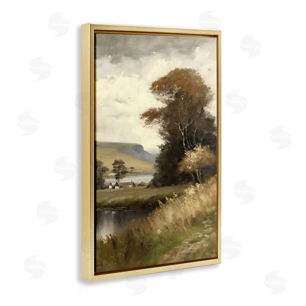 Creative Studio House By The Water Retreat Gold Floating Framed Canvas Wall Art