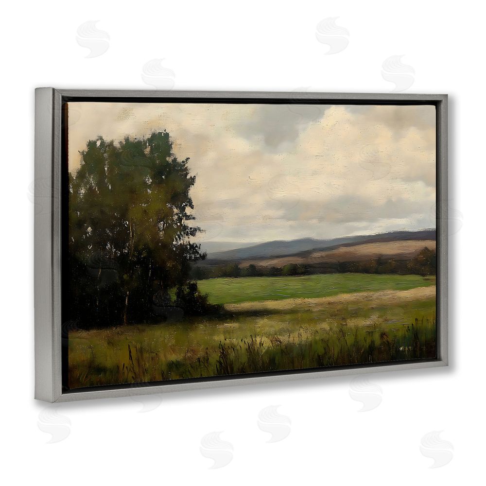 Creative Studio Hills In The Distance Gray Floating Framed Canvas Wall Art