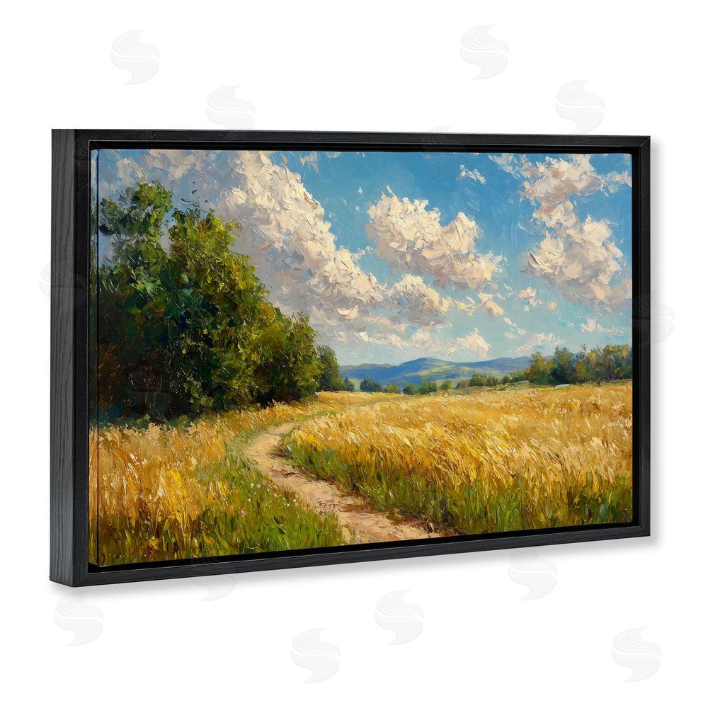 Creative Studio Winding Path Through Wheat Field Black Floating Framed Canvas Wall Art Print