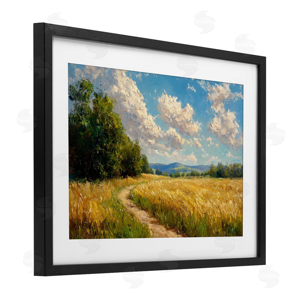 Creative Studio Winding Path Through Wheat Field Black Framed Print Under Glass with White Mat Wall Art
